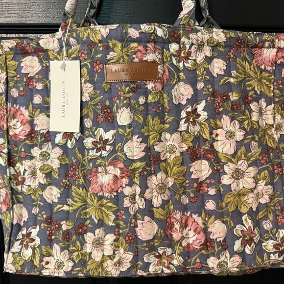 Laura Ashley Oversized Fabric Floral Tote Blue Pink - Picture 1 of 2